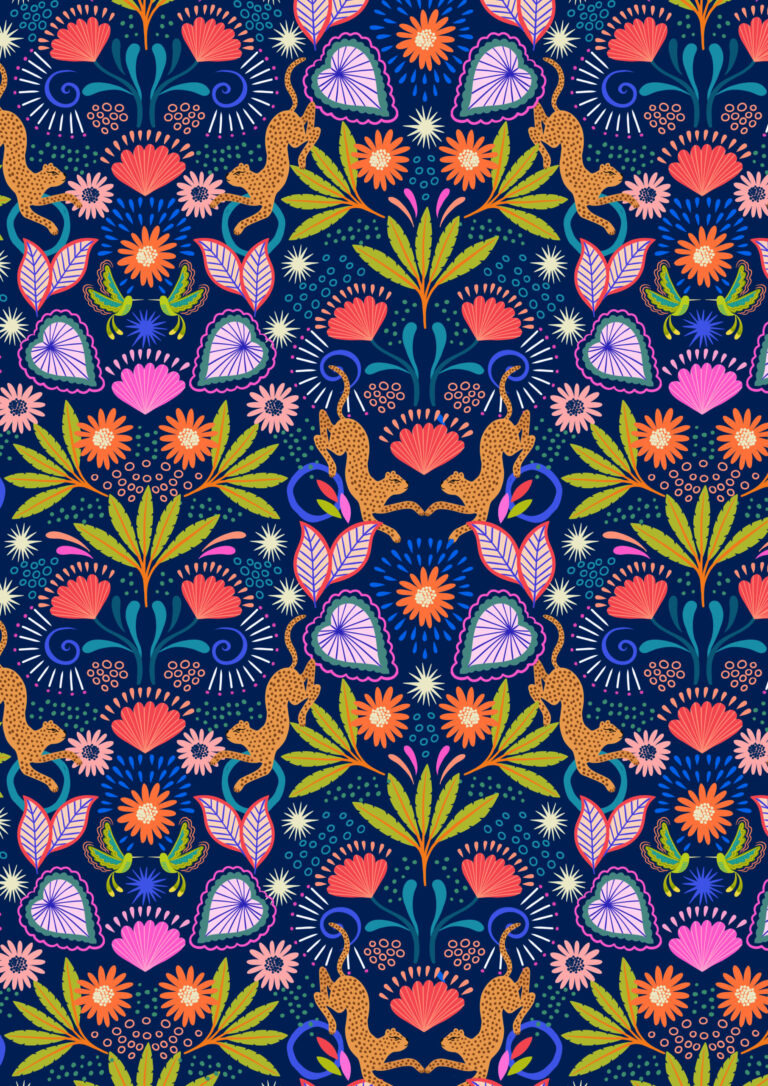 LEWIS & IRENE MIRRORED JAGUAR ON DARK BLUE